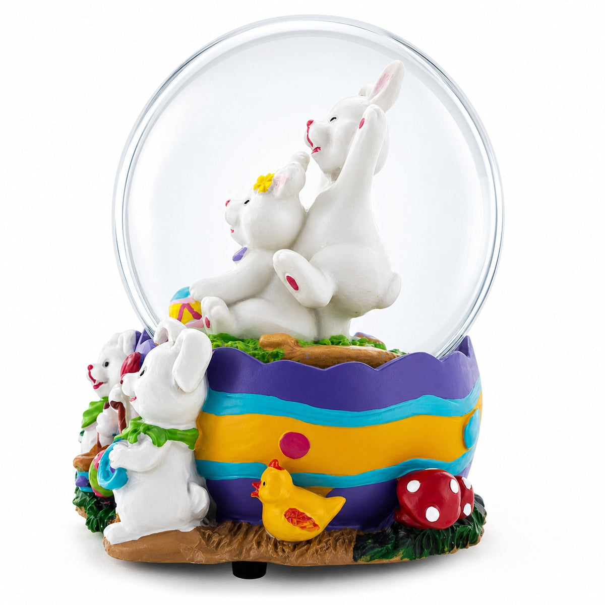 Spring Easter Egg Painting Rabbits Music Box Snow Globe 6 Inches Tall | Easter > Water Globes > Bunnies | Wiccan Center