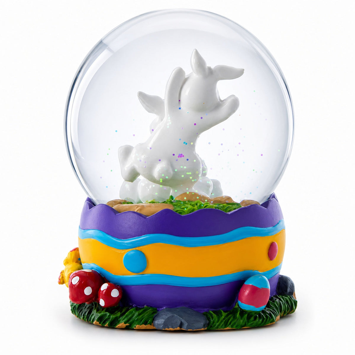 Spring Easter Egg Painting Rabbits Music Box Snow Globe 6 Inches Tall | Easter > Water Globes > Bunnies | Wiccan Center