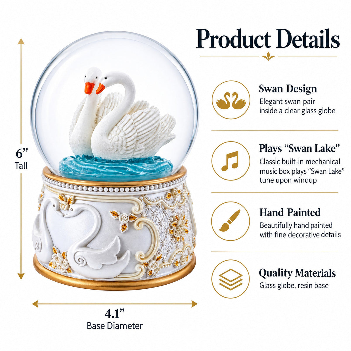 Romantic Swan Spinning Musical Water Snow Globe | Snow Globes > Animals | Wiccan Center