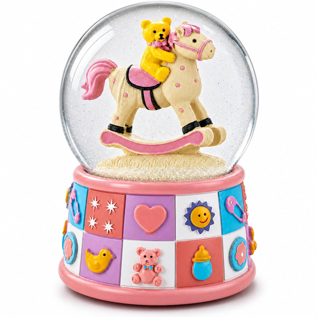 Teddy Bear Rocking Horse Musical Snow Globe - Nursery Decor 5.7 Inches | Snow Globes > Baby | Wiccan Center