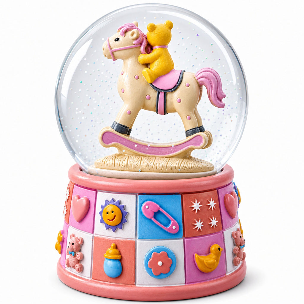 Teddy Bear Rocking Horse Musical Snow Globe - Nursery Decor 5.7 Inches | Snow Globes > Baby | Wiccan Center