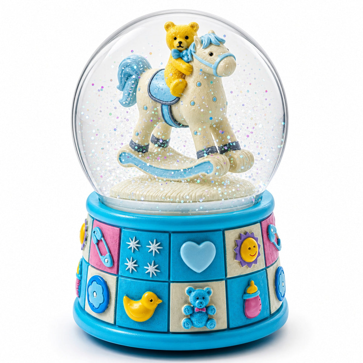 Teddy Bear on Rocking Horse Baby Boy Musical Water Snow Globe | Snow Globes > Baby | Wiccan Center
