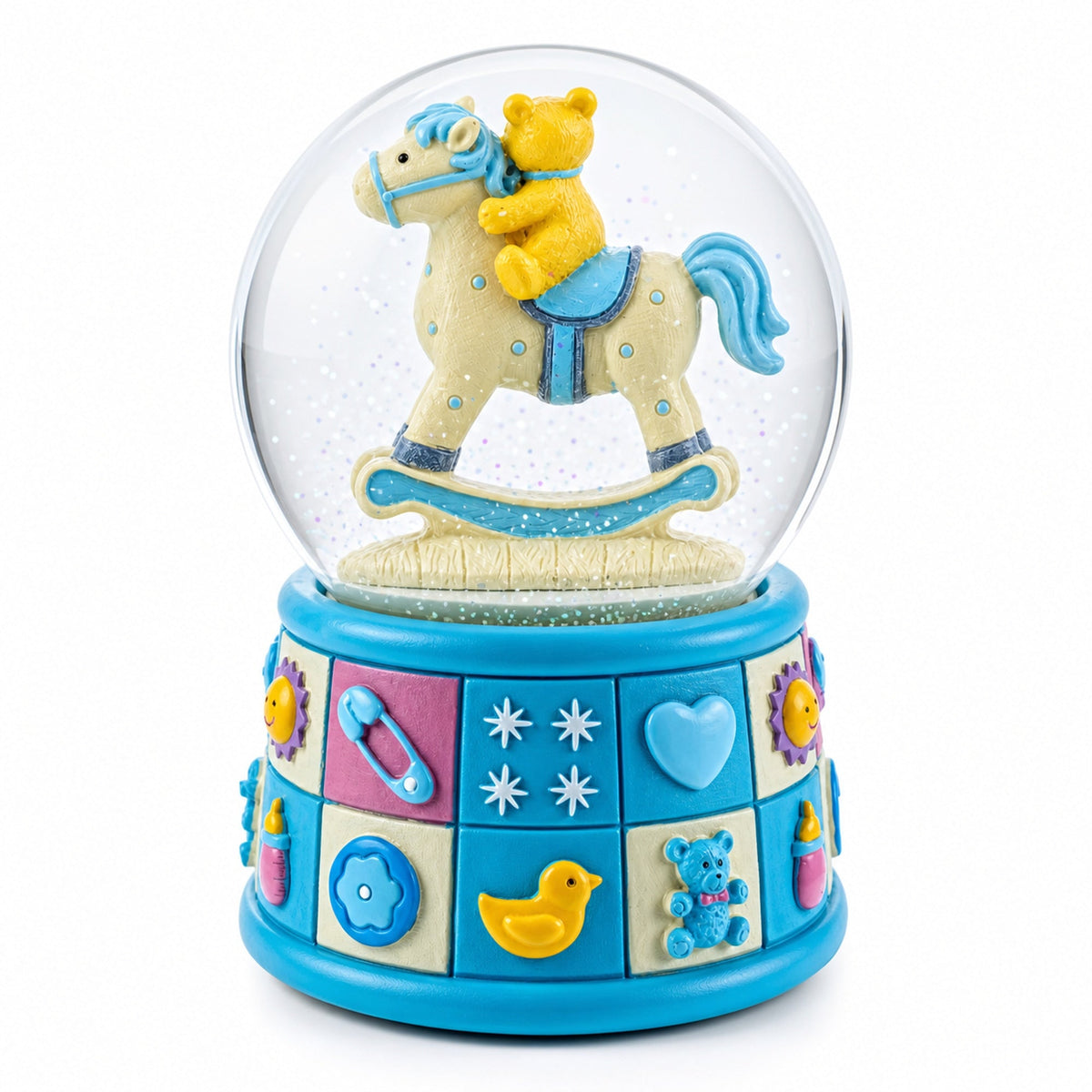 Teddy Bear on Rocking Horse Baby Boy Musical Water Snow Globe | Snow Globes > Baby | Wiccan Center
