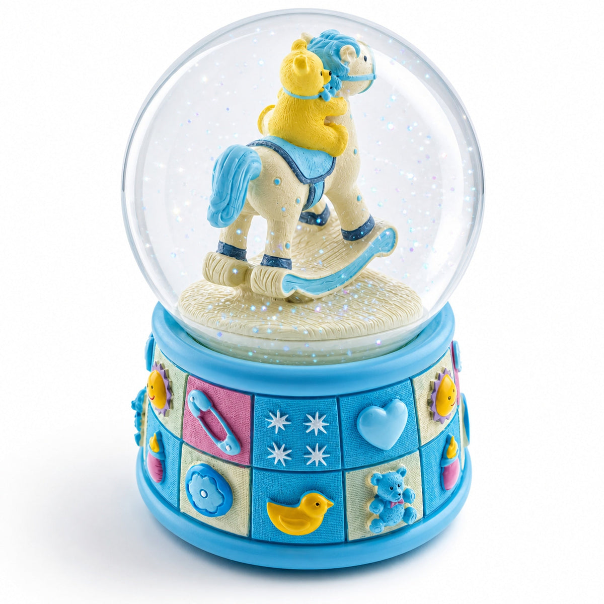 Teddy Bear on Rocking Horse Baby Boy Musical Water Snow Globe | Snow Globes > Baby | Wiccan Center