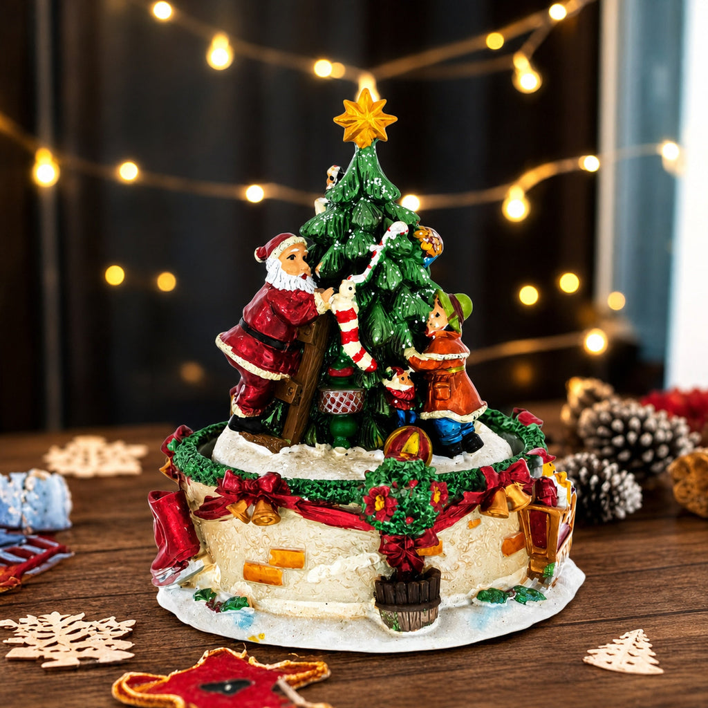 Tree Decorating Duo Spinning Musical Christmas Figurine | Musical Figurines > Santa | Wiccan Center