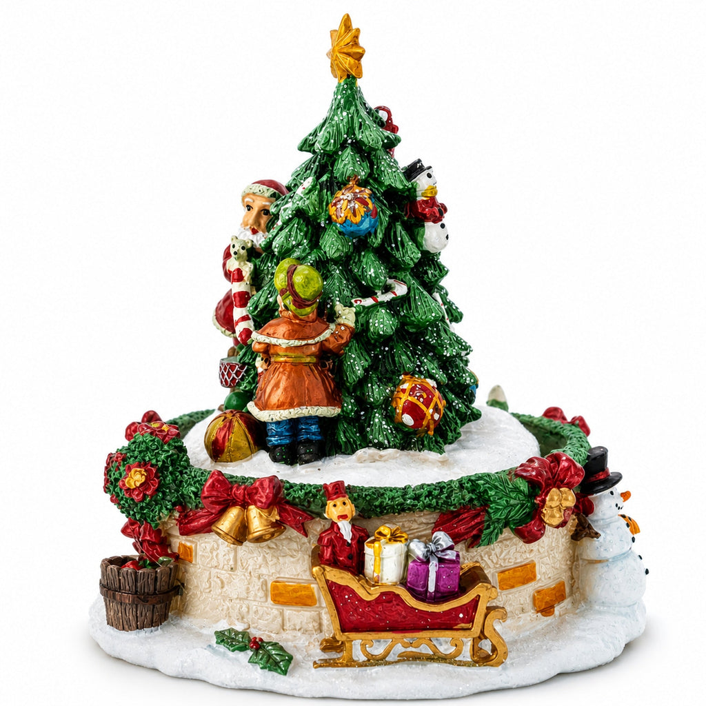 Tree Decorating Duo Spinning Musical Christmas Figurine | Musical Figurines > Santa | Wiccan Center