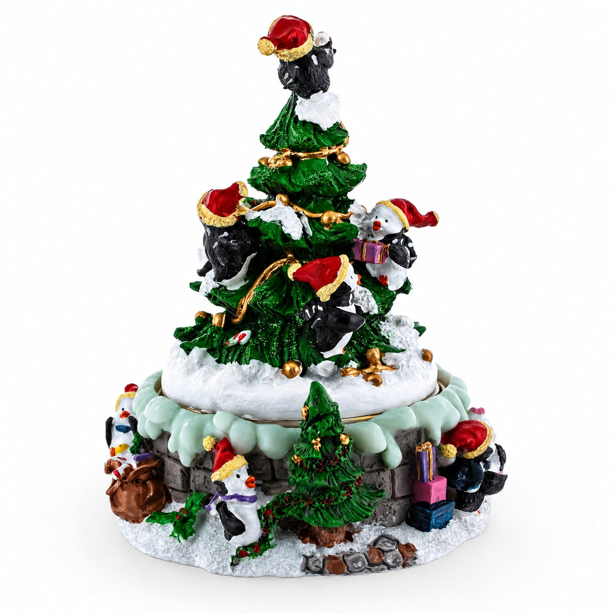 Animated Musical Penguin Christmas Tree Figurine - Rotating Music Box