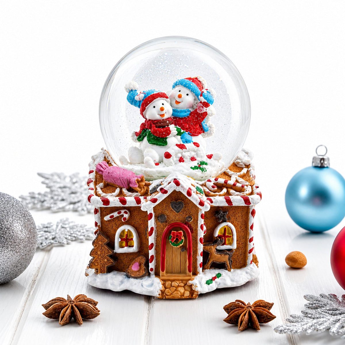 Gingerbread Cottage Snowmen Romance Musical Water Snow Globe | Snow Globes > Gingerbread | Wiccan Center