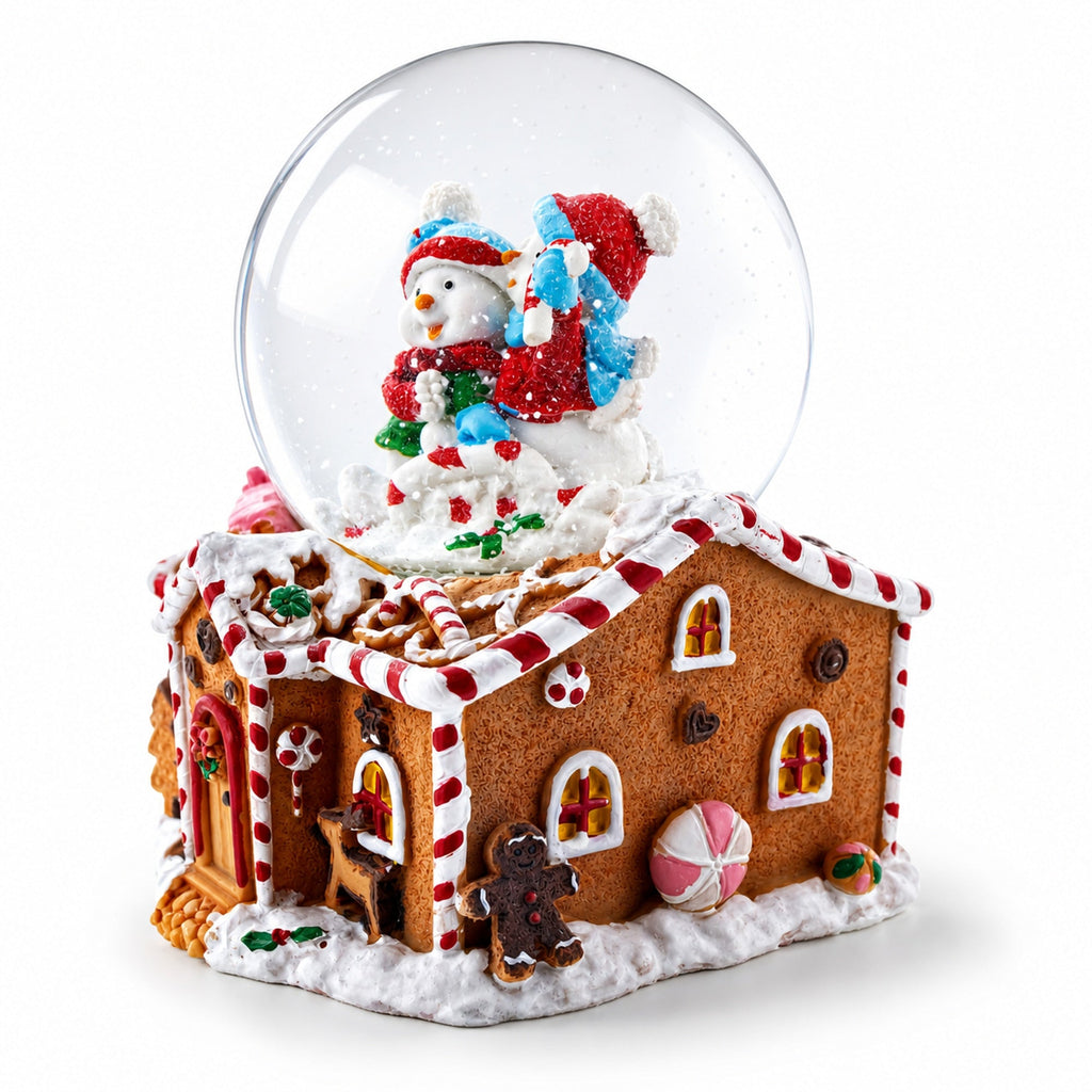 Gingerbread Cottage Snowmen Romance Musical Water Snow Globe | Snow Globes > Gingerbread | Wiccan Center