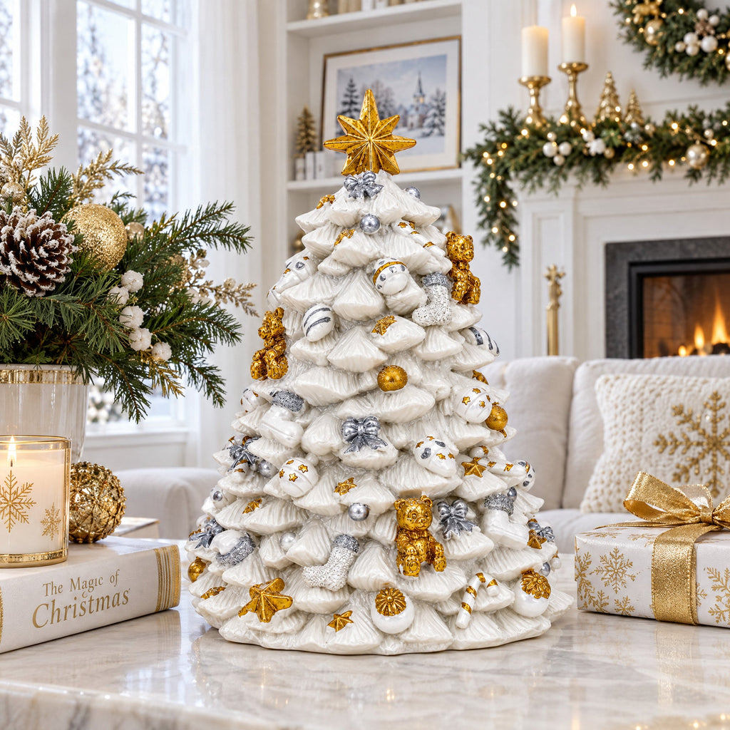 White Christmas Tree Spinning Musical Figurine | Musical Figurines > Christmas Trees | Wiccan Center