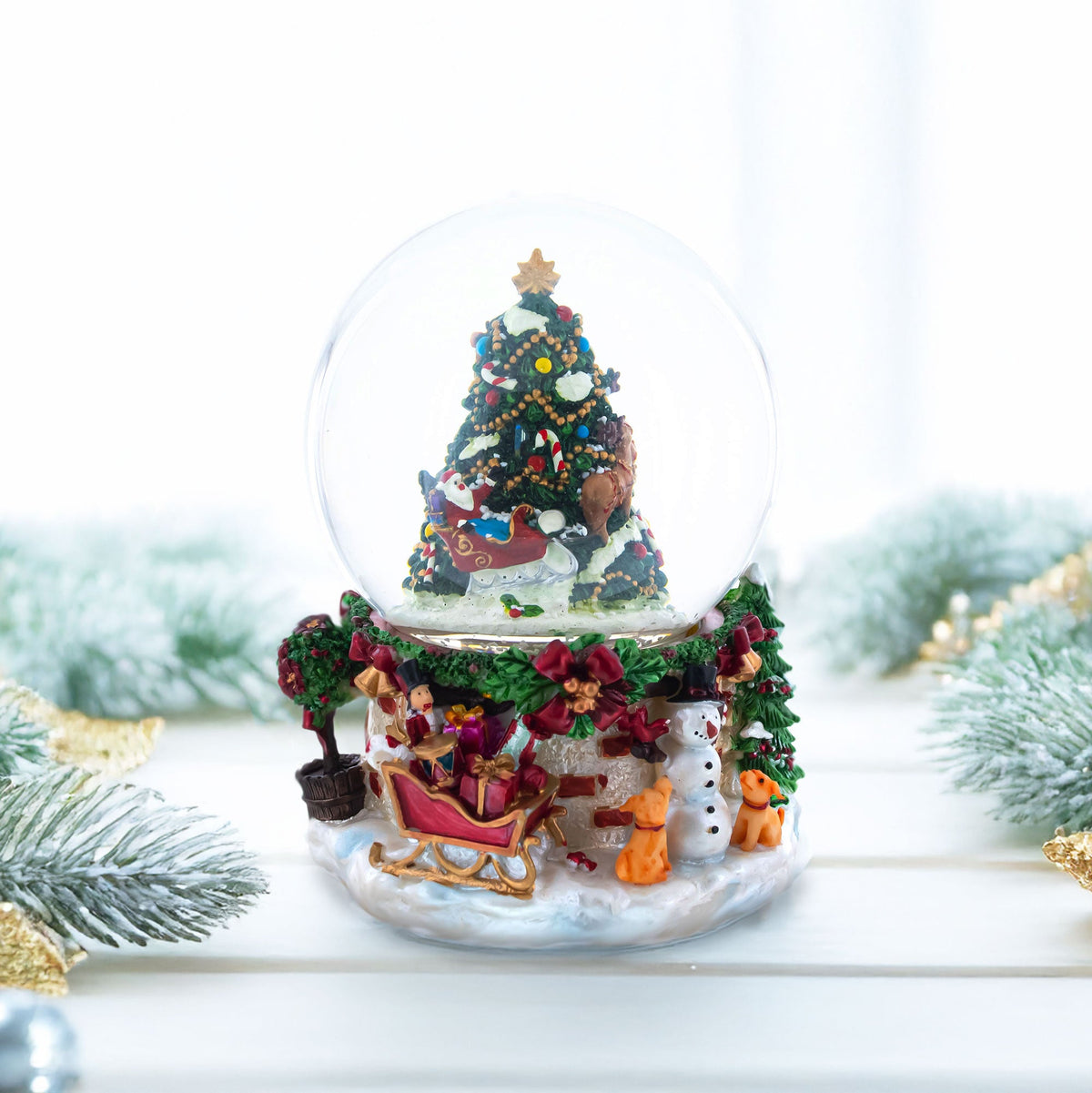 Santa's, Snowman and Canine Companions Musical Water Snow Globe | Snow Globes > Santa | Wiccan Center