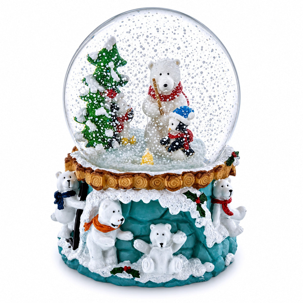 Bear and Penguins Fishing Musical Christmas Water Snow Globe | Snow Globes > Animals | Wiccan Center