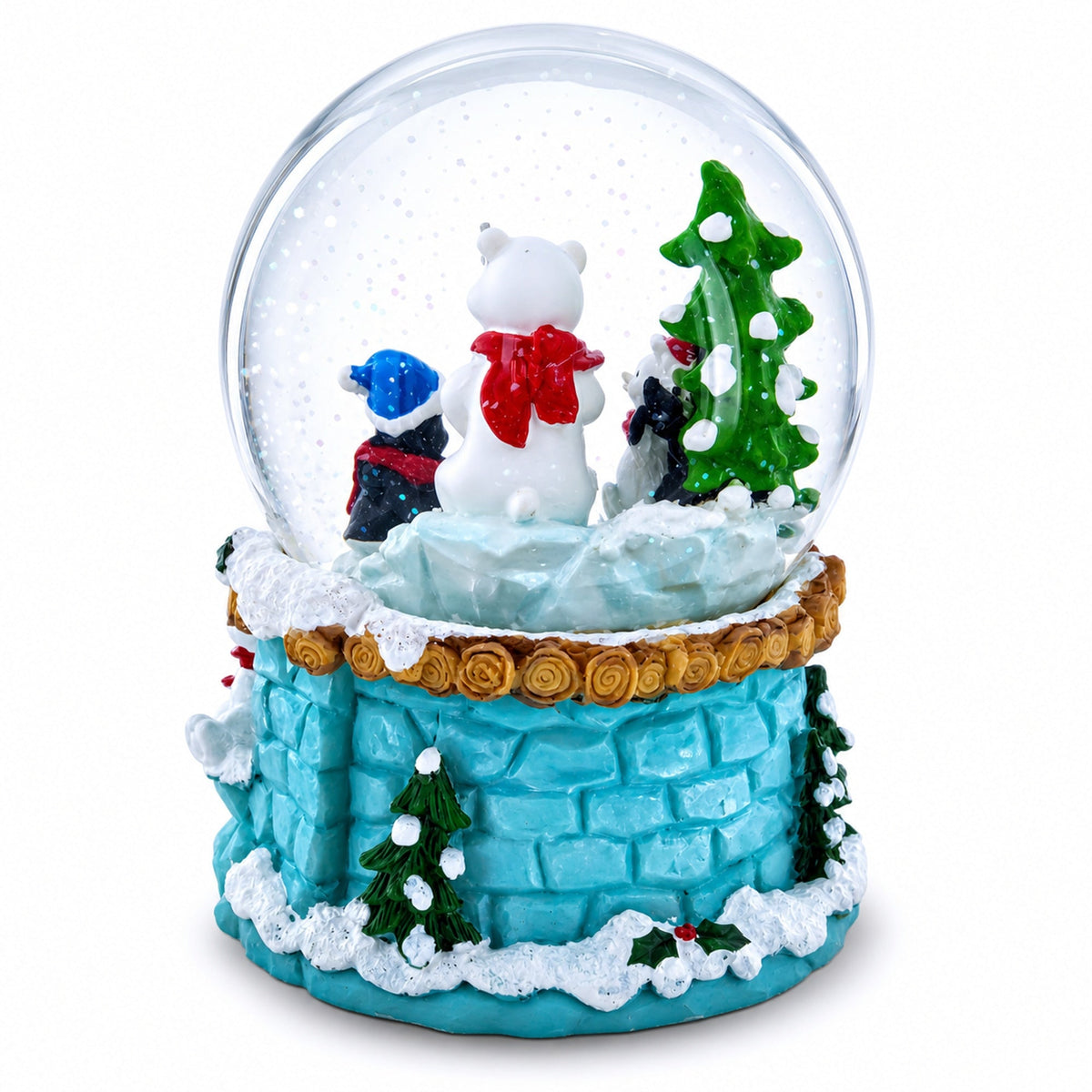 Bear and Penguins Fishing Musical Christmas Water Snow Globe | Snow Globes > Animals | Wiccan Center