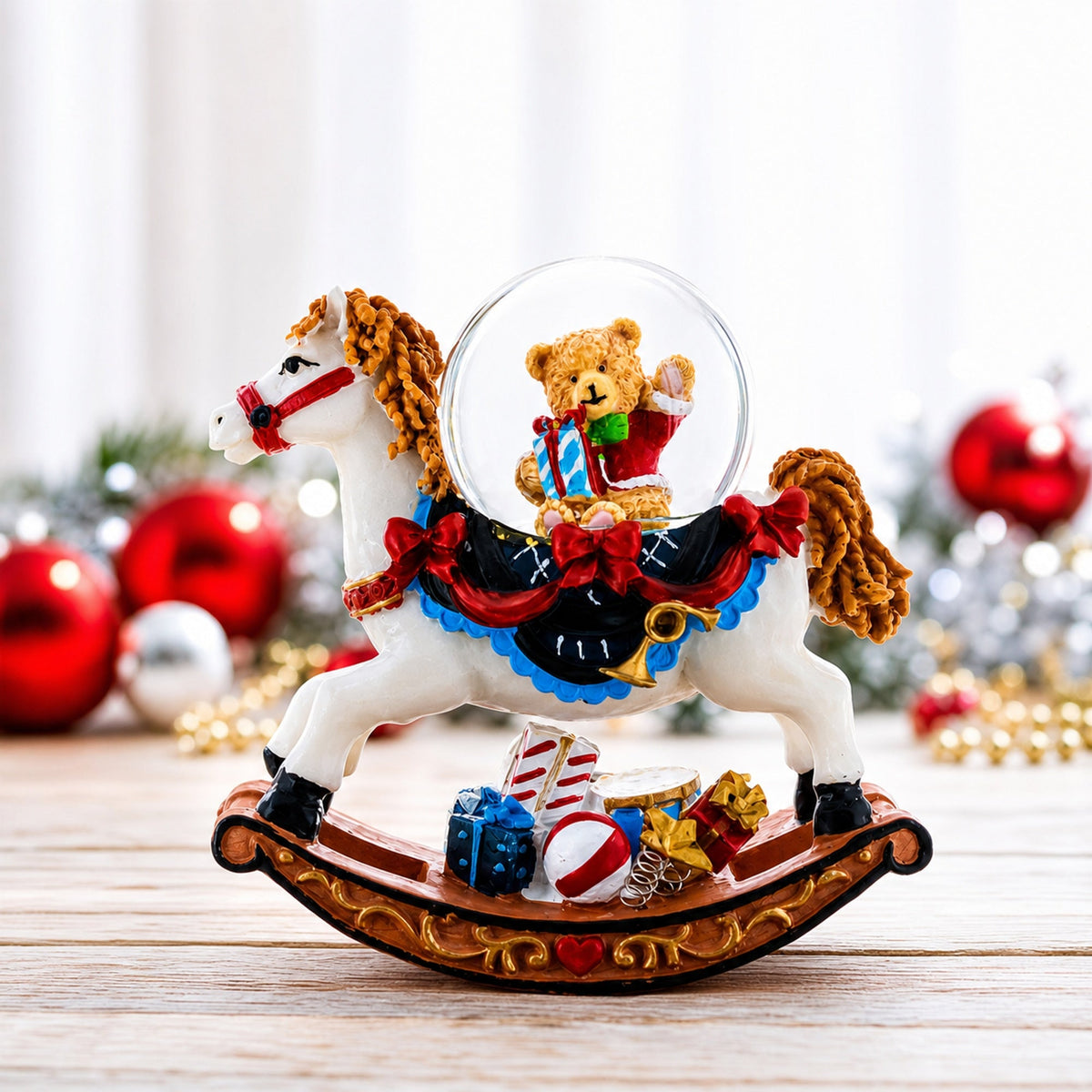 Teddy Bears' Rocking Horse Christmas Water Snow Globe | Snow Globes > Animals | Wiccan Center