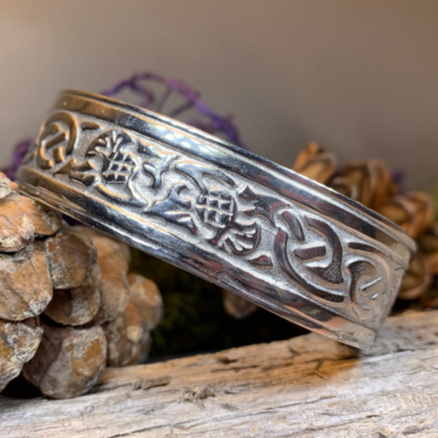 Thistle Pewter Cuff Bracelet - Handmade in Scotland | Cuff Bracelet | Wiccan Center