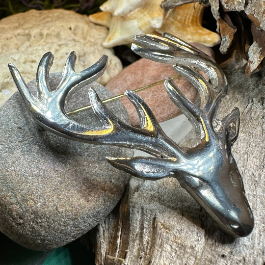 Large Pewter Stag Brooch - Handmade in Scotland | Brooch | Wiccan Center