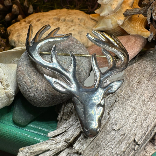 Large Pewter Stag Brooch - Handmade in Scotland | Brooch | Wiccan Center