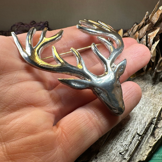 Large Pewter Stag Brooch - Handmade in Scotland | Brooch | Wiccan Center