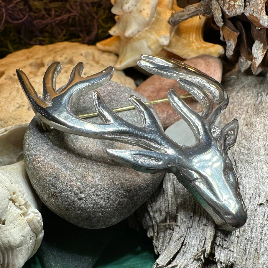 Large Pewter Stag Brooch - Handmade in Scotland | Brooch | Wiccan Center