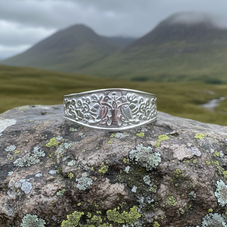 Celtic Love Birds Cuff Bracelet - Handmade in Scotland