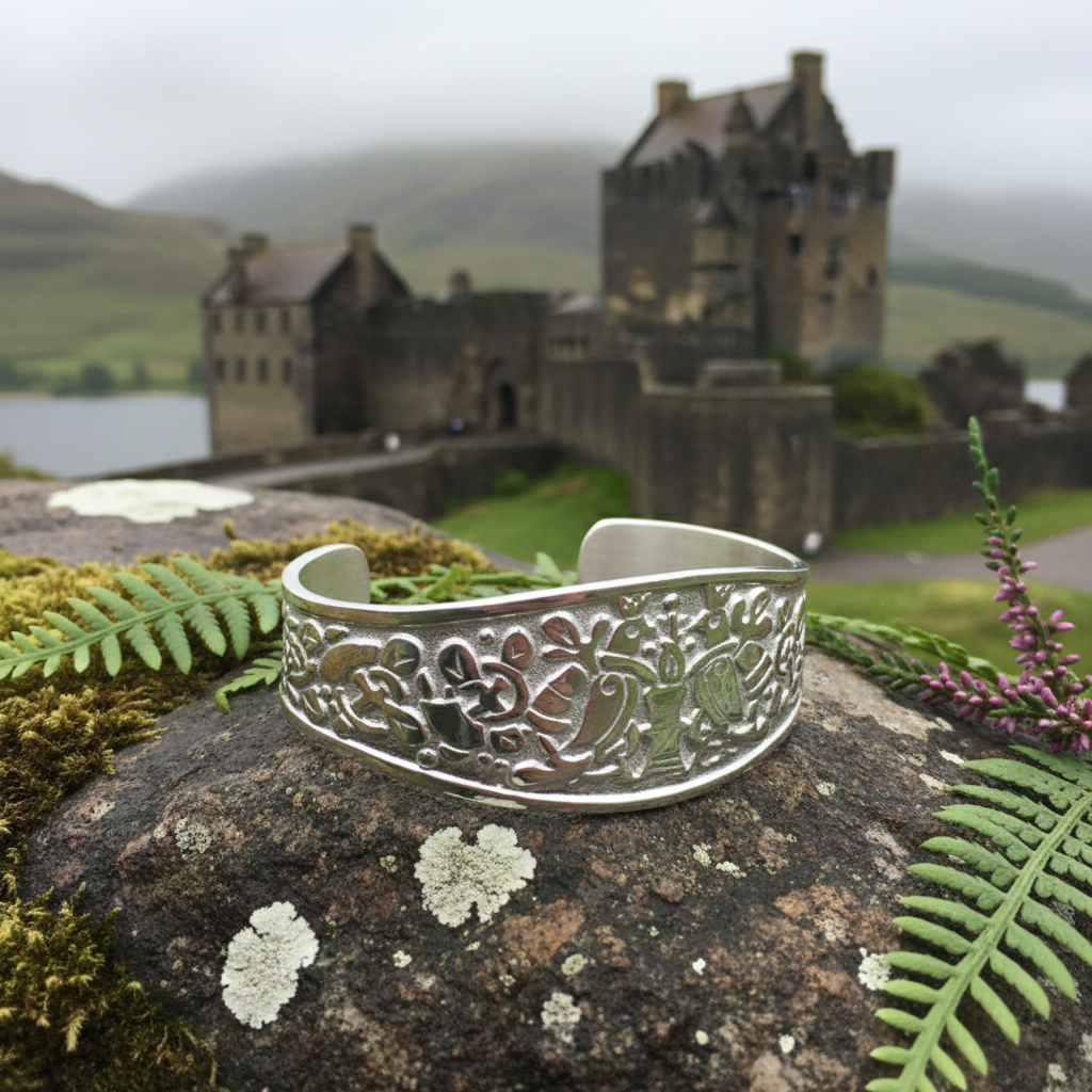Celtic Love Birds Cuff Bracelet - Handmade in Scotland