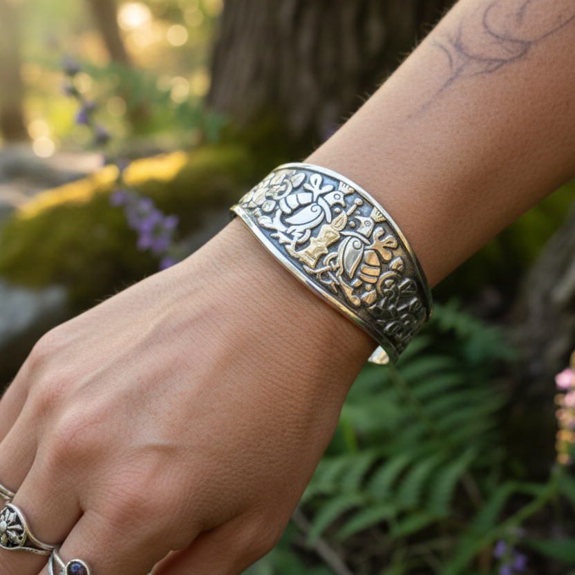 Celtic Love Birds Cuff Bracelet - Handmade in Scotland