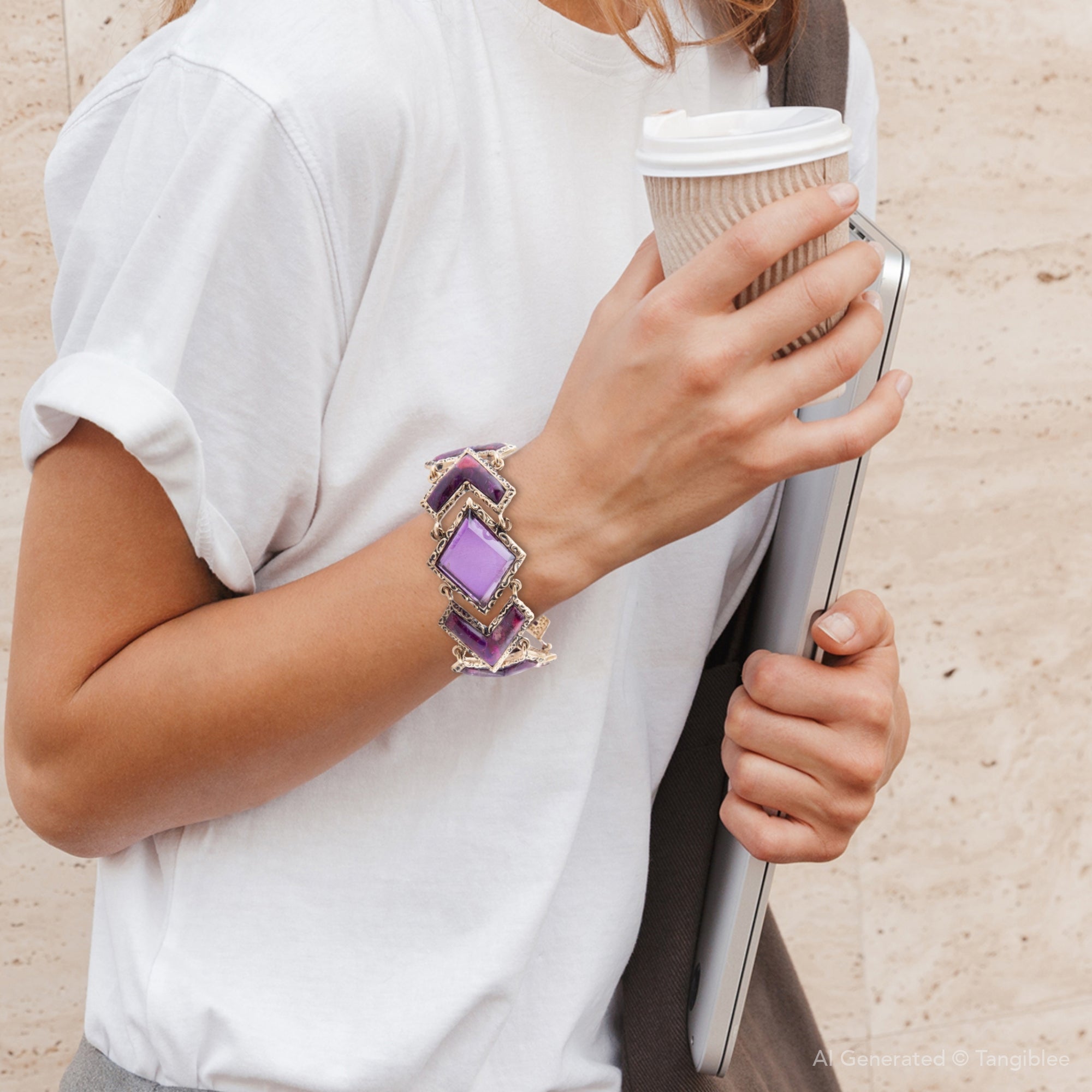 Pointedly Purple Turquoise Golden Link Bracelet | Bracelets | Wiccan Center