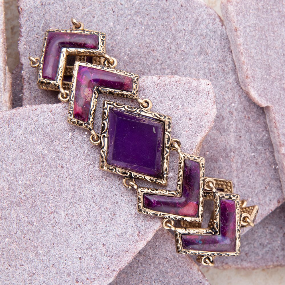 Pointedly Purple Turquoise Golden Link Bracelet | Bracelets | Wiccan Center