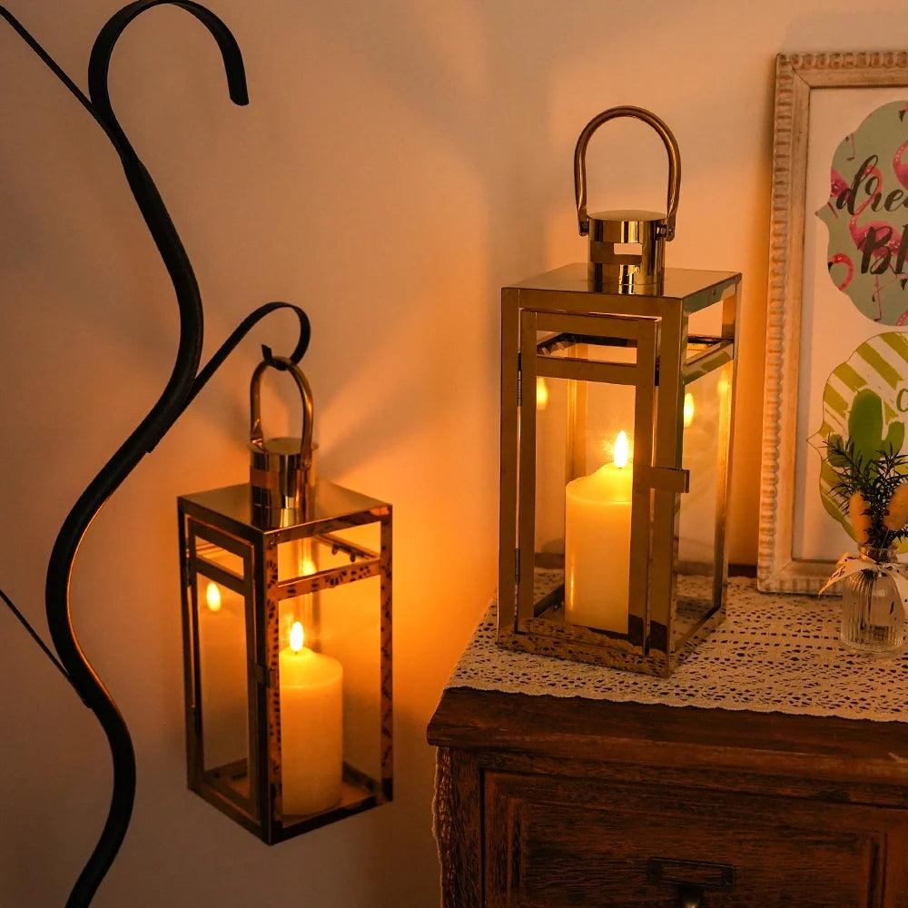 12'' High Metal Candle Holder Outdoor Candle Lantern with Tempered Panels | Decorative Candle Lanterns | Wiccan Center