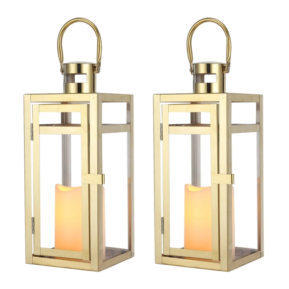 12'' High Metal Candle Holder Outdoor Candle Lantern with Tempered Panels | Decorative Candle Lanterns | Wiccan Center