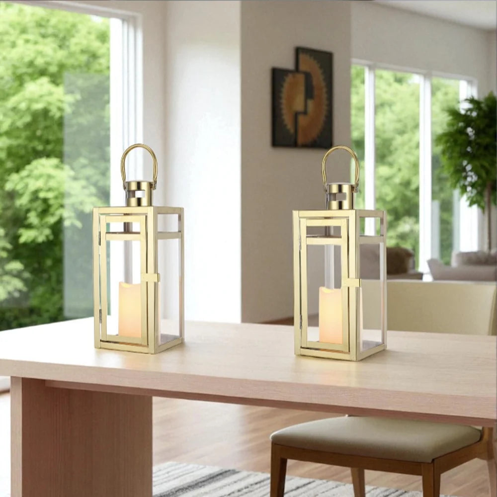 12'' High Metal Candle Holder Outdoor Candle Lantern with Tempered Panels | Decorative Candle Lanterns | Wiccan Center