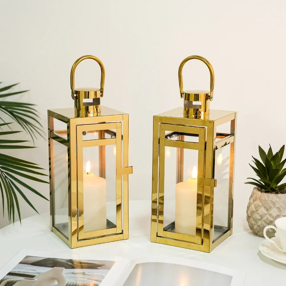 12'' High Metal Candle Holder Outdoor Candle Lantern with Tempered Panels | Decorative Candle Lanterns | Wiccan Center