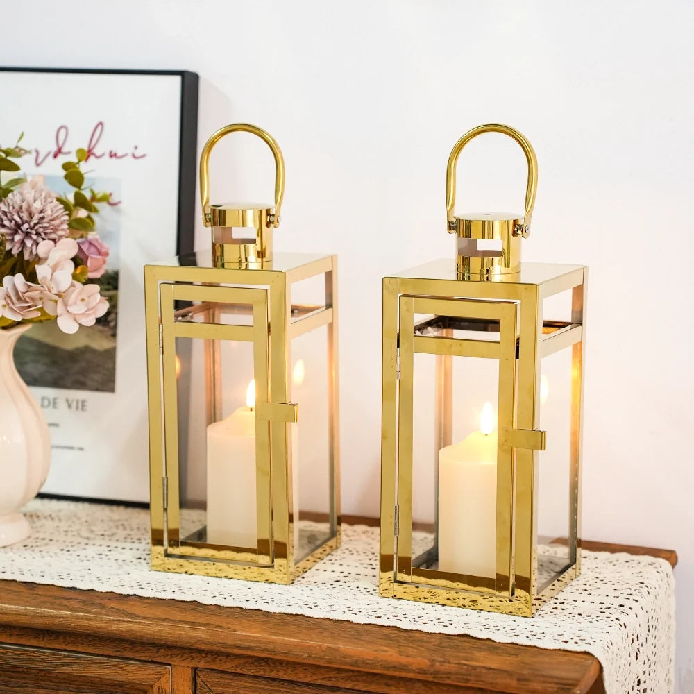 12'' High Metal Candle Holder Outdoor Candle Lantern with Tempered Panels | Decorative Candle Lanterns | Wiccan Center