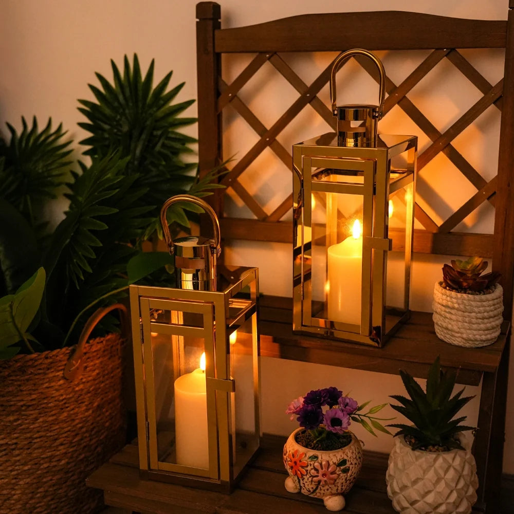12'' High Metal Candle Holder Outdoor Candle Lantern with Tempered Panels | Decorative Candle Lanterns | Wiccan Center