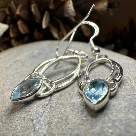 Ania Celtic Trinity Knot Blue Topaz Earrings | Dangle Earrings | Wiccan Center