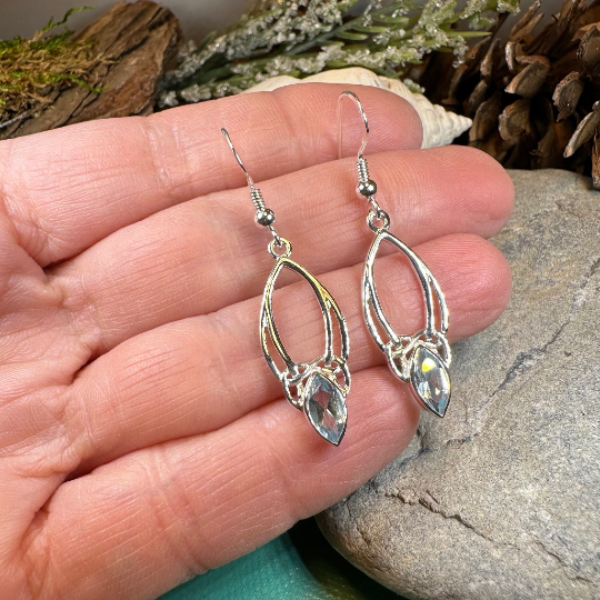 Ania Celtic Trinity Knot Blue Topaz Earrings | Dangle Earrings | Wiccan Center