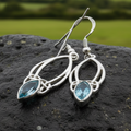 Ania Celtic Trinity Knot Blue Topaz Earrings | Dangle Earrings | Wiccan Center