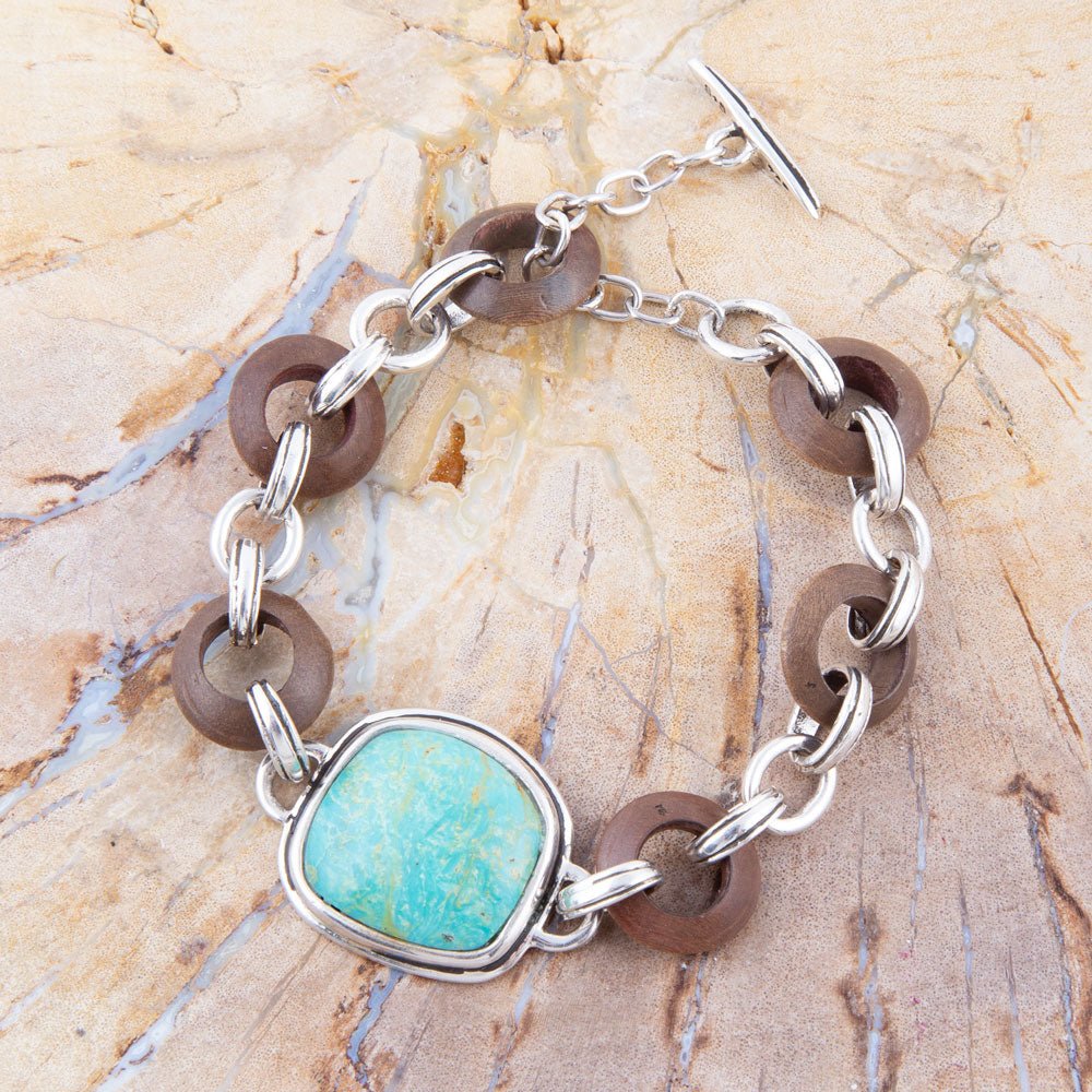 Precious Turquoise and Wood Sterling Silver Toggle Bracelet | Bracelets | Wiccan Center