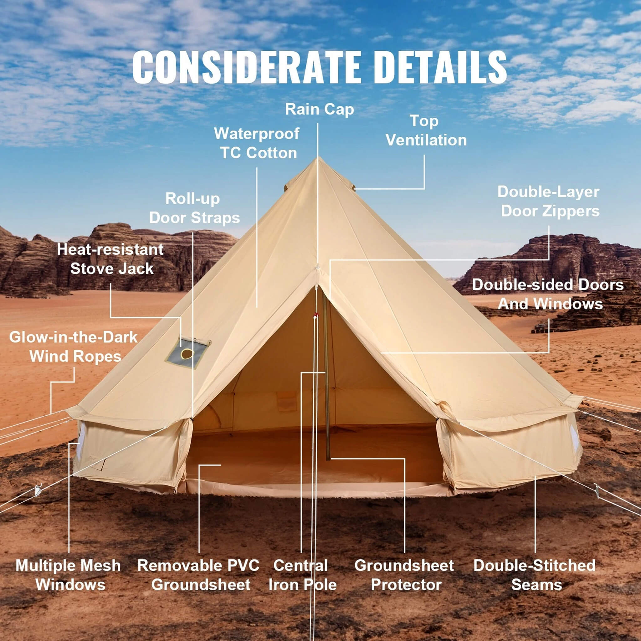 Premium 4-Season Camping Canvas Bell Yurt Tent With Stove Jack (SAK47589) | Yurt Tents | Wiccan Center