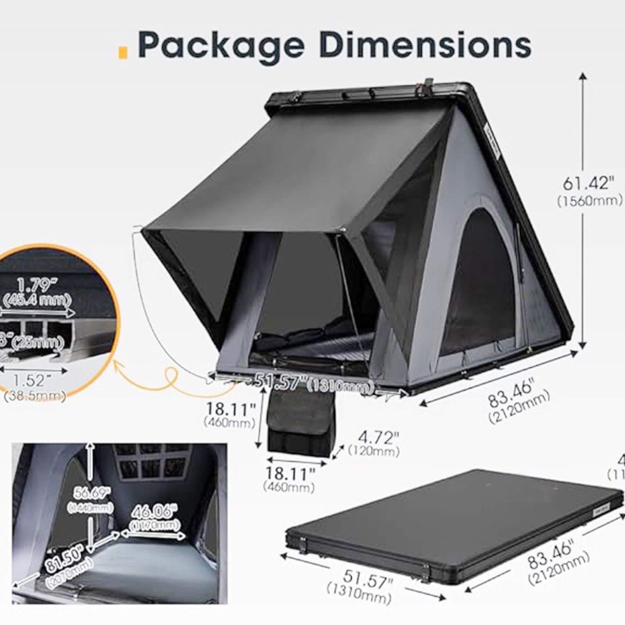 Trailora Apex Premium Lightweight Hard Shell Rooftop Tent With LED Strip And Memory Foam (SAK51780) | Rooftop Tents | Wiccan Center