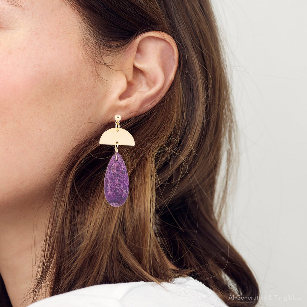 Prescott Purple Jasper Golden Drop Earrings | Earrings | Wiccan Center