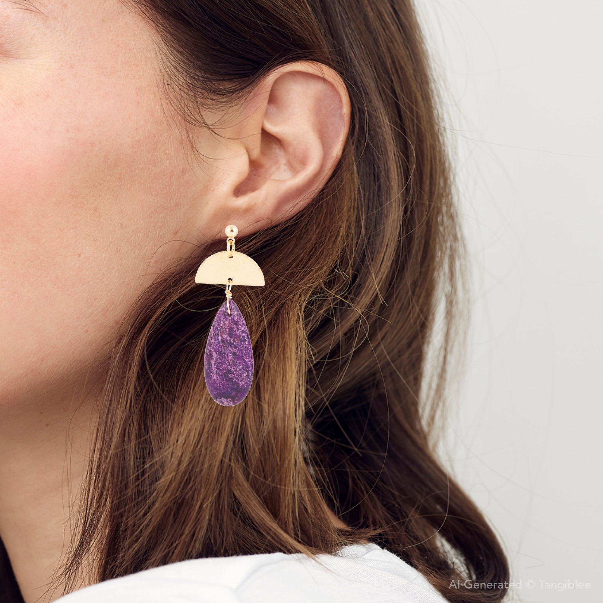 Prescott Purple Jasper Golden Drop Earrings | Earrings | Wiccan Center