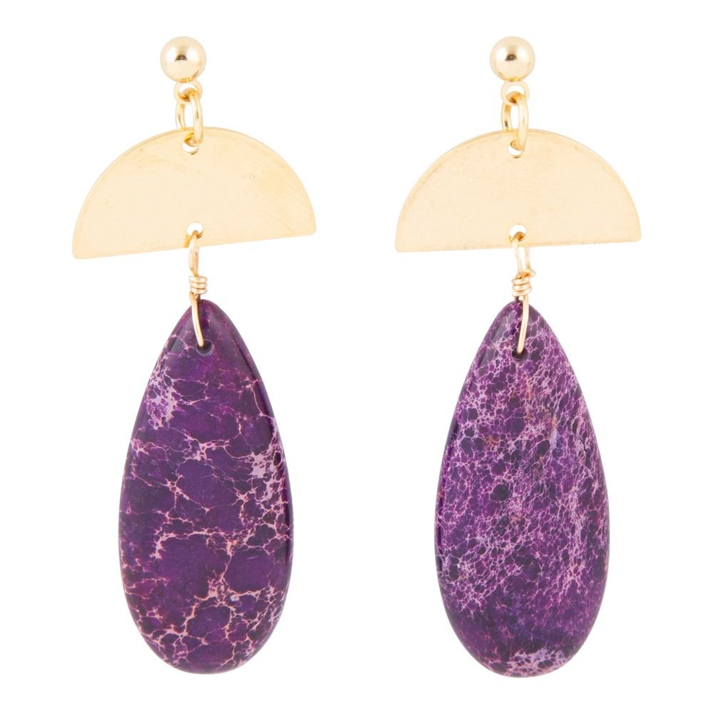 Prescott Purple Jasper Golden Drop Earrings | Earrings | Wiccan Center