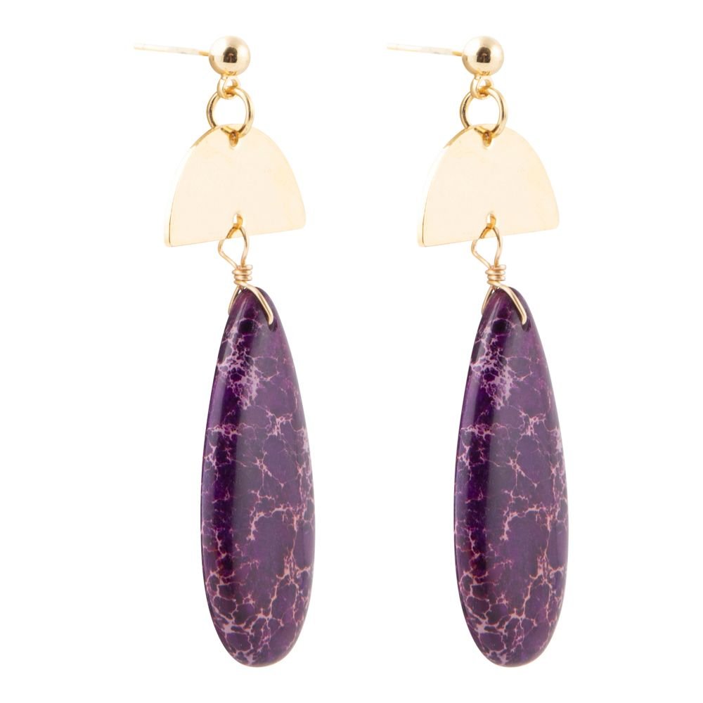 Prescott Purple Jasper Golden Drop Earrings | Earrings | Wiccan Center