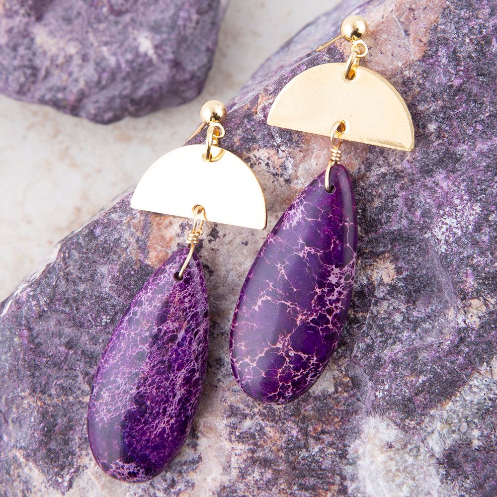 Prescott Purple Jasper Golden Drop Earrings | Earrings | Wiccan Center