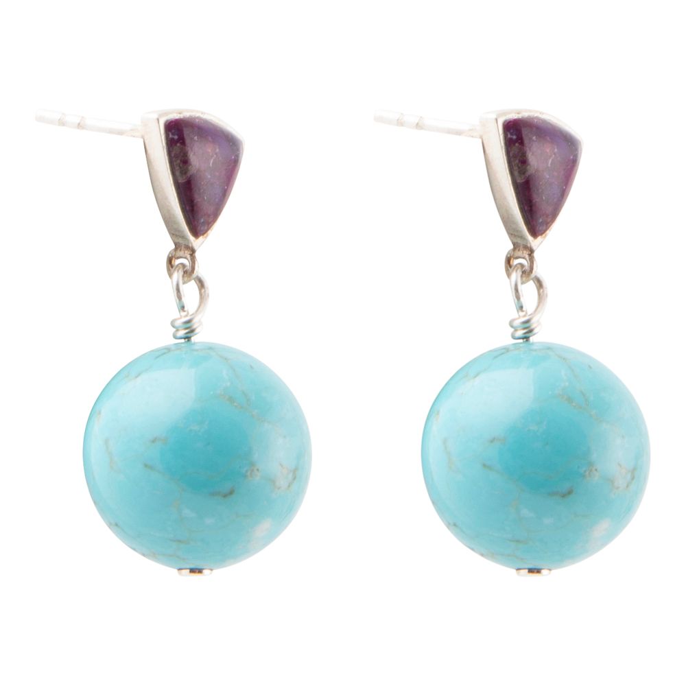 Prescott Purple Turquoise Sterling Silver Drop Earrings | Earrings | Wiccan Center