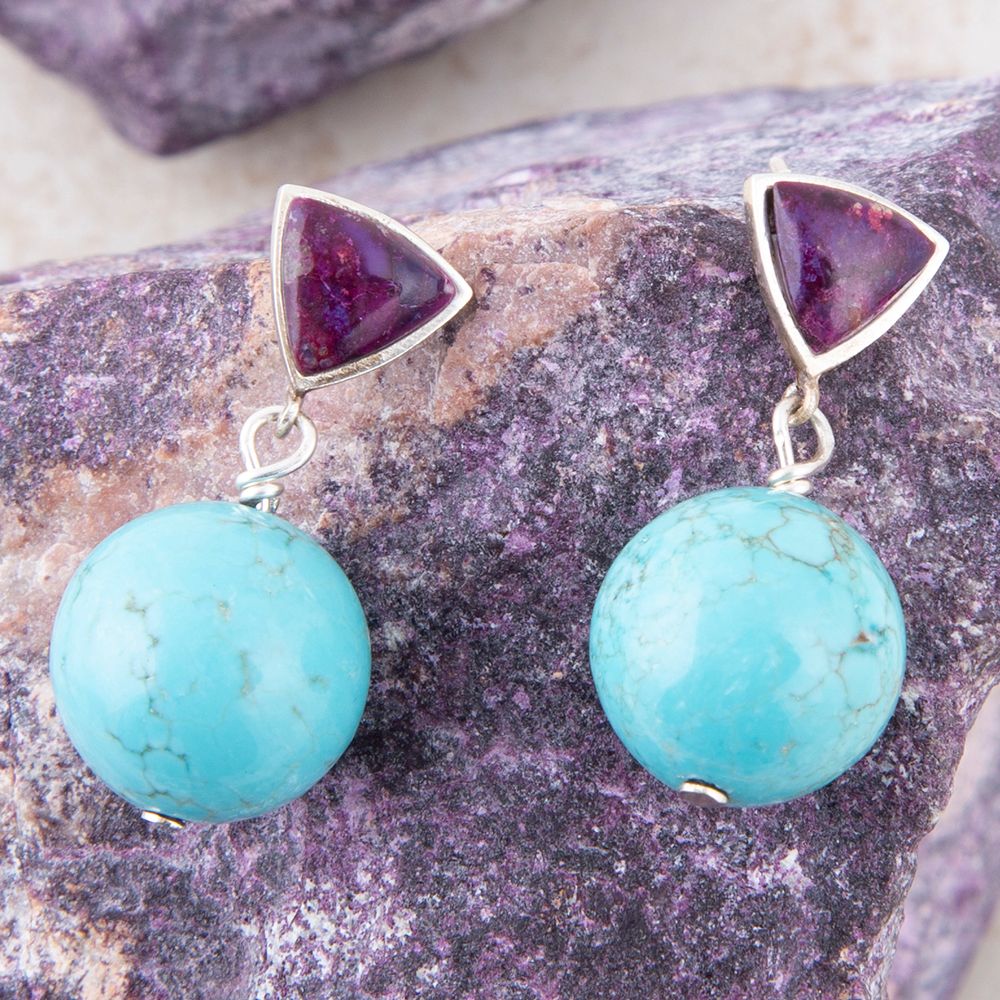 Prescott Purple Turquoise Sterling Silver Drop Earrings | Earrings | Wiccan Center