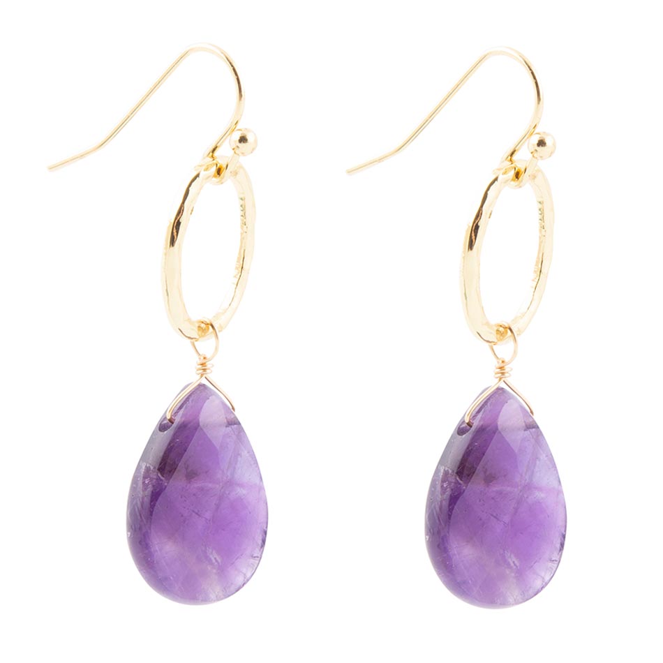 Pretty Drops of Purple Amethyst Golden Drop Earrings | Earrings | Wiccan Center