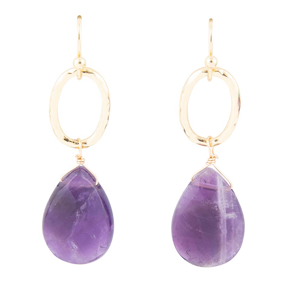 Pretty Drops of Purple Amethyst Golden Drop Earrings | Earrings | Wiccan Center