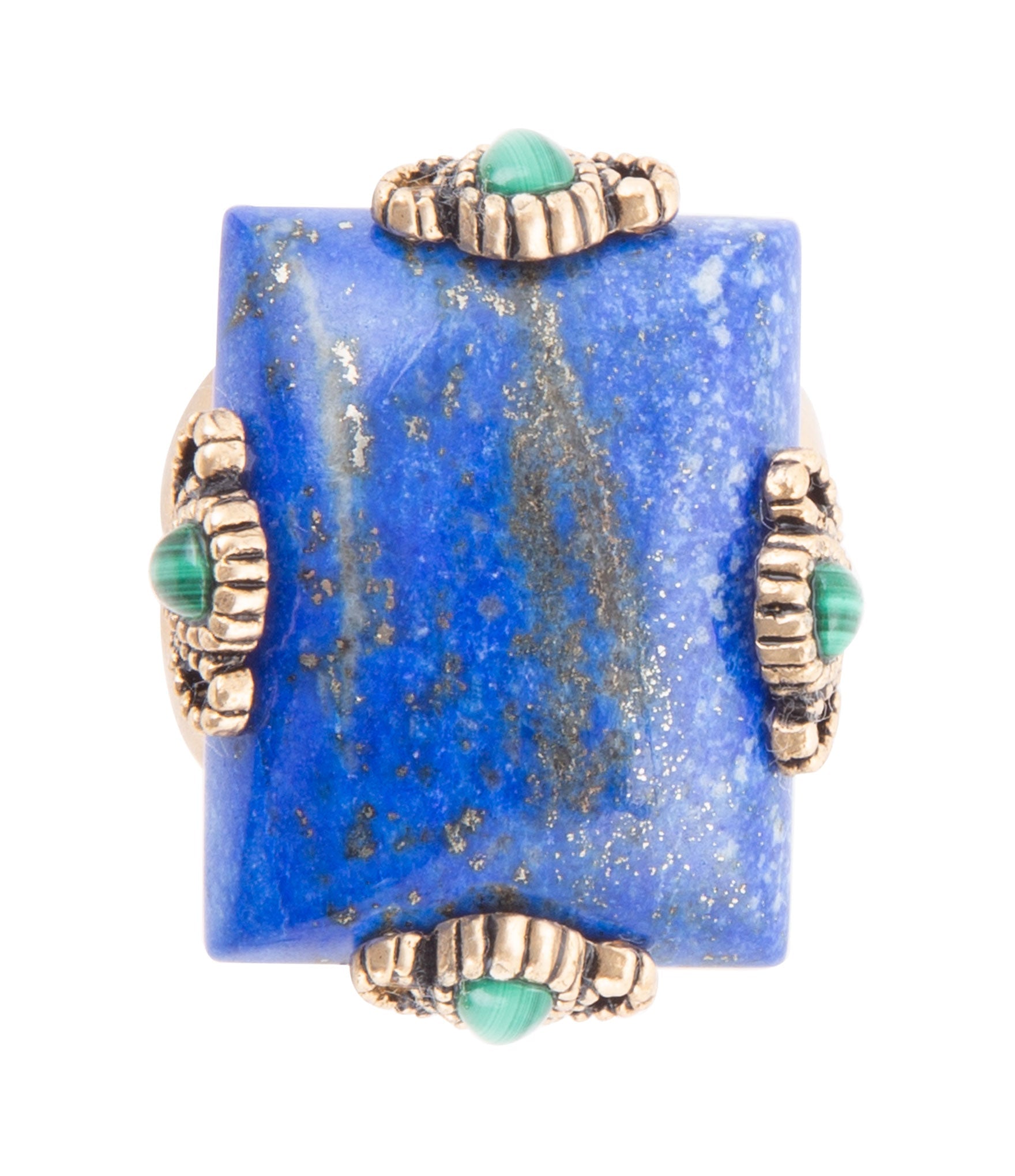 Prismatic Blue Lapis and Malachite Golden Ring | rings | Wiccan Center